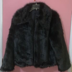 NWT Dark Grey Collared Faux Fur Coat